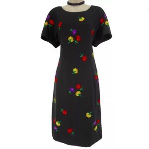 BLACK SHEATH w/EMBROIDERED FLOWERS